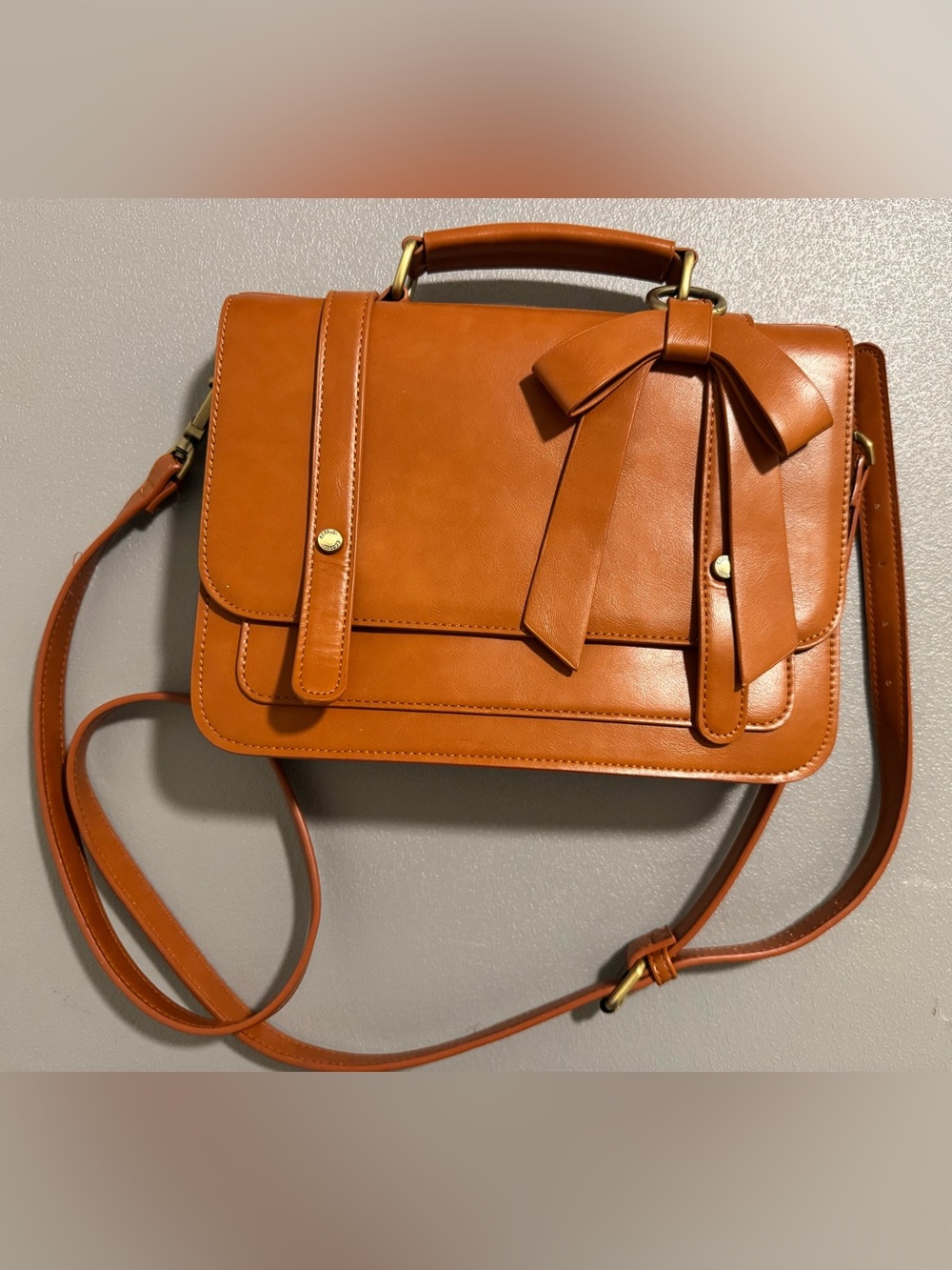 Ecosusi Structured Bow-Accent Satchel Bag in Tan